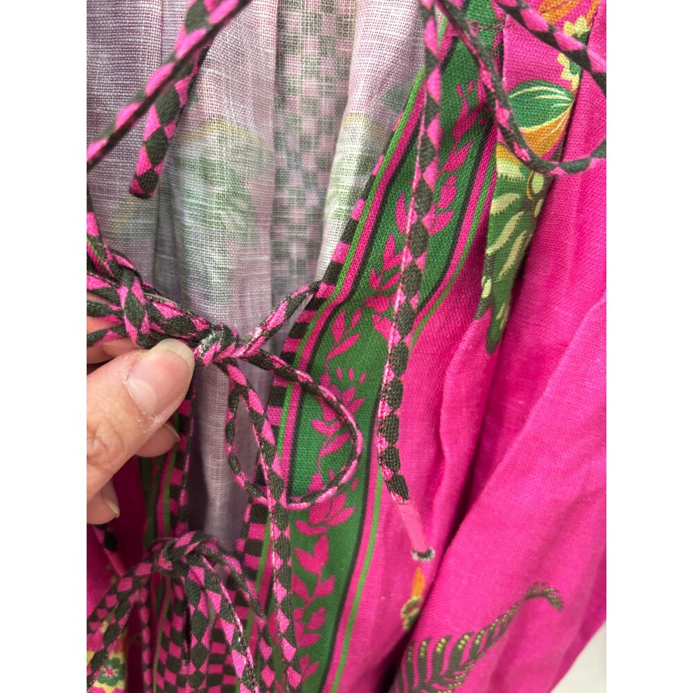 Farm Rio $298 Pink Ana Tapestry Midi XS Dress Floral Cottagecore Linen - Picture 9 of 10